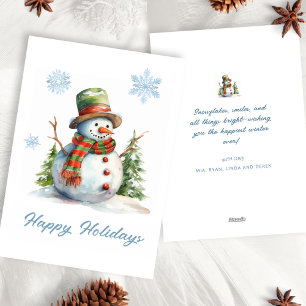 Tarjeta Festiva Muñeco de nieve Rojo Verde Blanco Moderno Aquarela