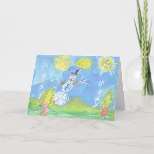 Tarjeta Festiva Muñeco de nieve soleado - "buenas fiestas "