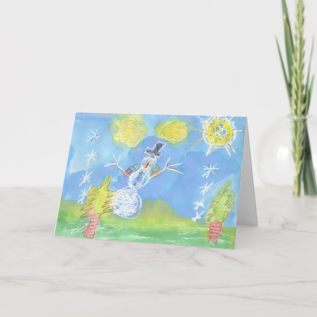 Tarjeta Festiva Muñeco de nieve soleado - personalizable (Anverso)