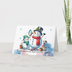 Tarjeta Festiva Muñeco de Nieve Sonrojado Estilo Glam de Vacacione