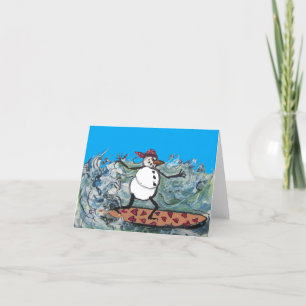 Tarjeta Festiva Muñeco de nieve surfista de San Valentín