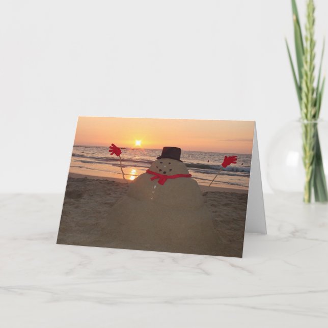Tarjeta Festiva Muñeco de nieve tropical (Anverso)