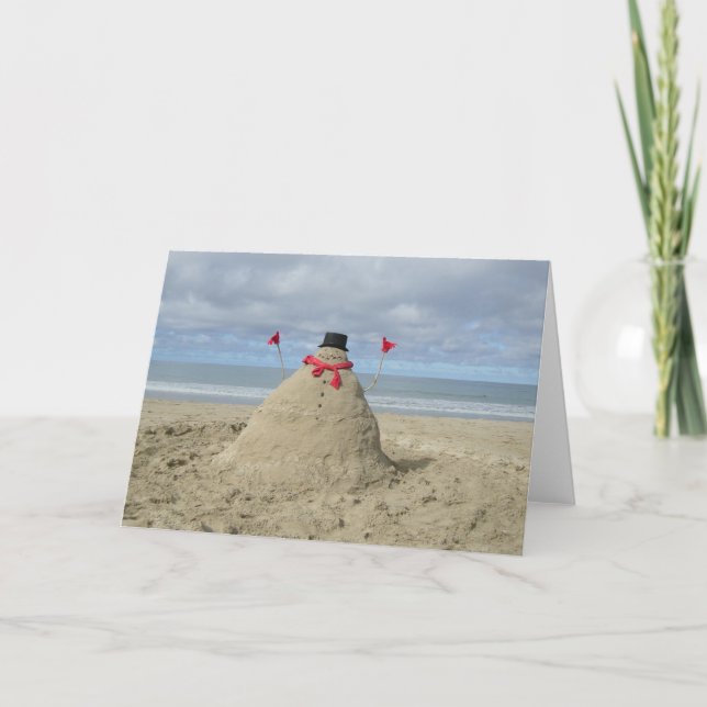 Tarjeta Festiva Muñeco de nieve tropical (Anverso)