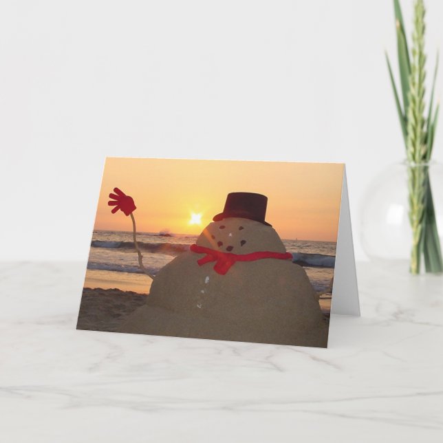 Tarjeta Festiva Muñeco de nieve tropical (Anverso)