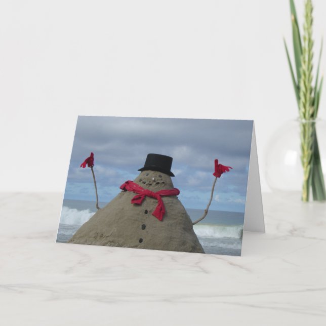 Tarjeta Festiva Muñeco de nieve tropical (Anverso)