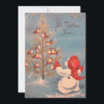 Tarjeta Festiva Muñeco de nieve vintage haciendo que los pájaros c<br><div class="desc">Tarjeta de Navidad vintage y adorable. Con un muñeco de nieve enseñando a los pájaros a cantar en la nieve.</div>