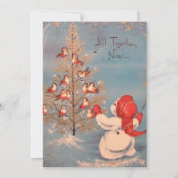 Muñeco de nieve vintage haciendo que los pájaros c
