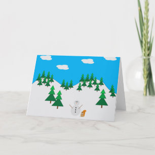 Tarjeta Festiva Muñeco de nieve y ardilla en campo