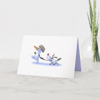 Tarjeta Festiva Muñeco de nieve y reno