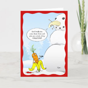 Tarjeta Festiva Muñeco de nieve zanahoria de karate de plátano de 