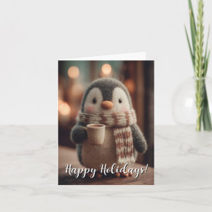 Tarjeta Festiva Muñeco de pingüino tejido adorable con bufanda sos