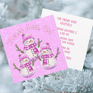 Tarjeta Festiva Muñecos de nieve blancos rosados personalizados