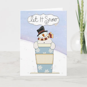 Tarjeta Festiva Muñecos de nieve con café