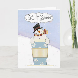 Tarjeta Festiva Muñecos de nieve con café
