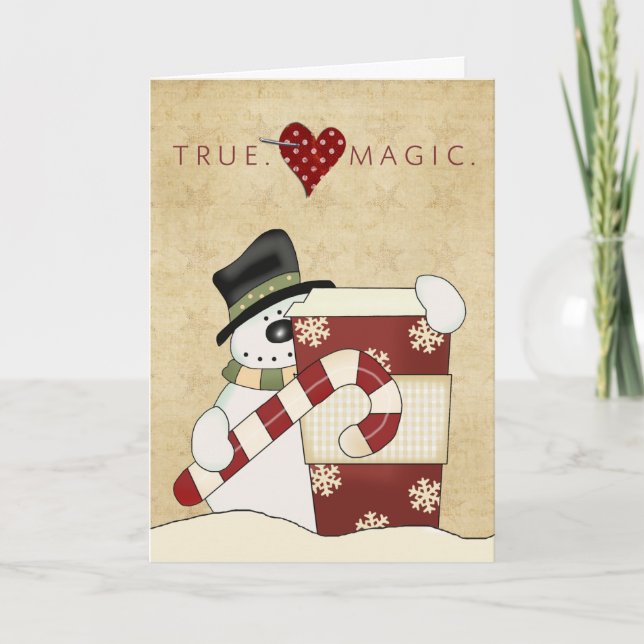 Tarjeta Festiva Muñecos de nieve con café (Anverso)