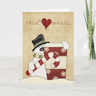Tarjeta Festiva Muñecos de nieve con café
