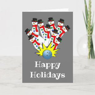 Tarjeta Festiva Muñecos de nieve de bolos de Navidad... ¡Strike! T