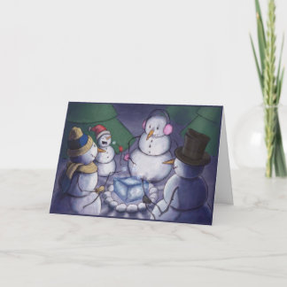 Tarjeta Festiva Muñecos de nieve hacia fuera que acampan