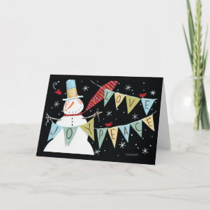 Tarjeta Festiva Muñecos de nieve modernos amor, alegría, paz