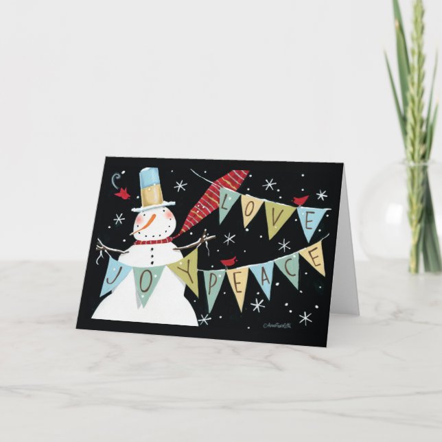 Tarjeta Festiva Muñecos de nieve modernos amor, alegría, paz (Anverso)