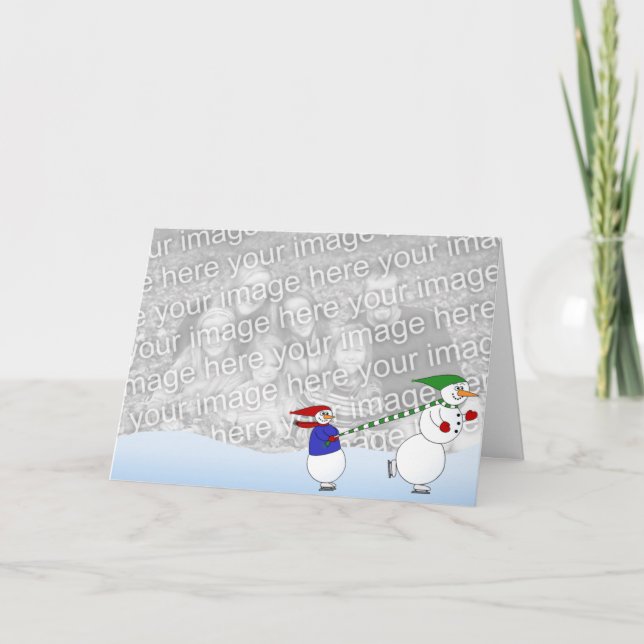 Tarjeta Festiva Muñecos de nieve patinadores (Anverso)