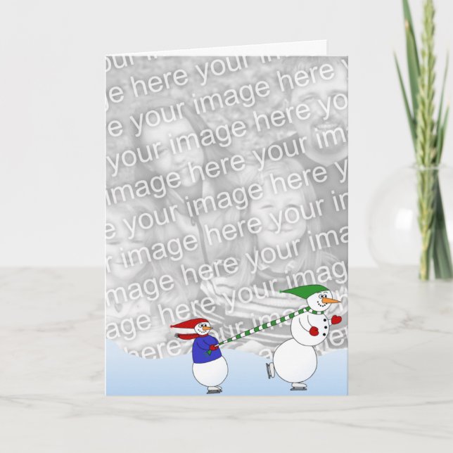 Tarjeta Festiva Muñecos de nieve patinadores 2 (Anverso)