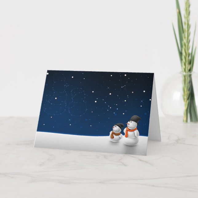 Tarjeta Festiva Muñecos de nieve Stargazing (Anverso)