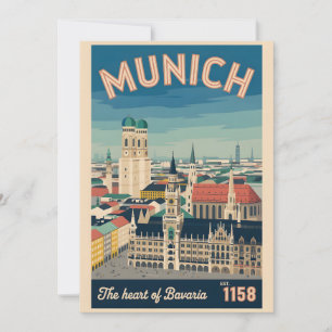 Tarjeta Festiva Munich Alemania Paisaje Urbano Retro Skyline Viaje