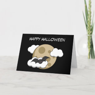 Tarjeta Festiva Murciélago Feliz Kawaii Vuela en Luna Llena   Agre
