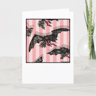 Tarjeta Festiva Murciélagos con Mistletoe - Gótico pop interior en