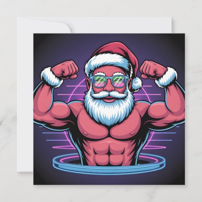 Tarjeta Festiva Muscular Santa Claus Bodybuilder Illustration (Anverso)