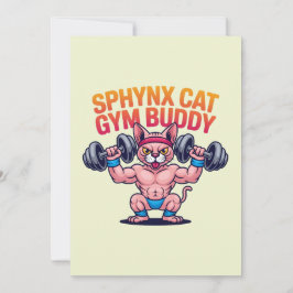 Tarjeta Festiva Muscular Sphynx Cat Gym Buddy Cartoon