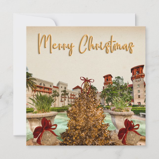Tarjeta Festiva Museo Golden Merry Christmas St Augustine Florida (Anverso)