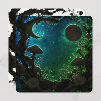 Tarjeta Festiva Mushrooms and Moons Teal Blue Fairycore Scrapbook