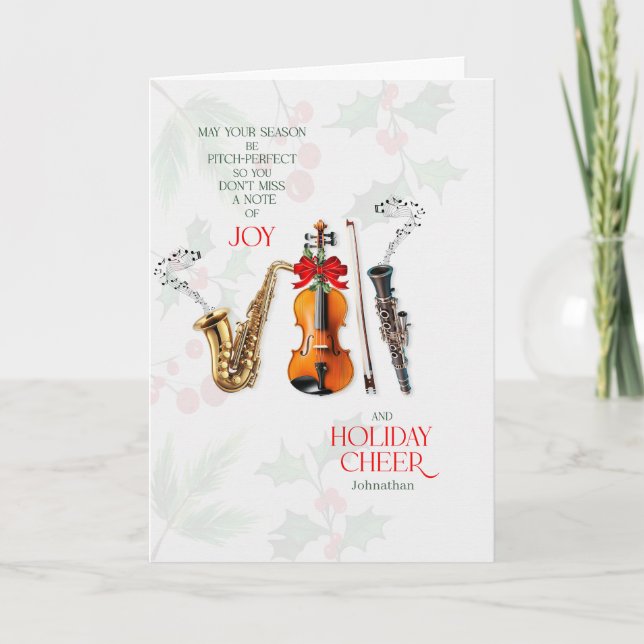 Tarjeta Festiva Music Themed Don't Miss a Note of Joy with Name (Anverso)