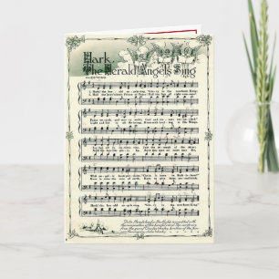 Tarjeta Festiva Música Antigua de Partitura Hark the Herald Angels