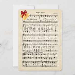 Tarjeta Festiva Música de Hoja Antiguo Jingle Bells, Campanas Dora