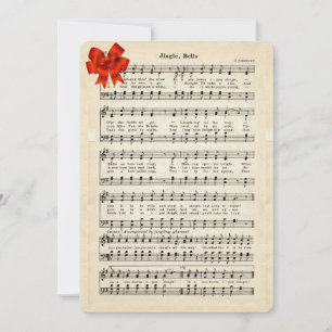 Tarjeta Festiva Música de Hoja Antiguo Jingle Bells, Lazo de Satén