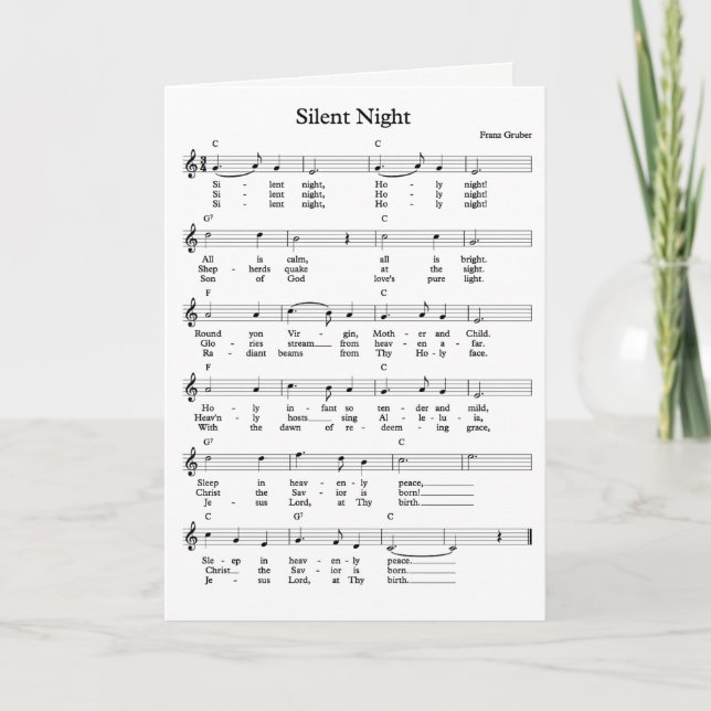 Tarjeta Festiva Música de Hoja Noche Silenciosa (Anverso)