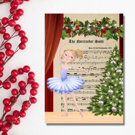 Tarjeta Festiva Música de hoja vintage de El Cascanueces Bailarina