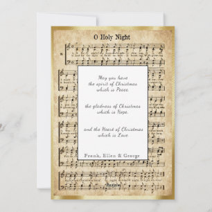 Tarjeta Festiva Música de hoja vintage de Navidad, O Santa Noche