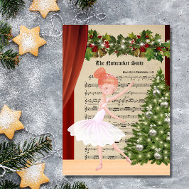 Tarjeta Festiva Música de hoja vintage The Nutcracker Bailarina de