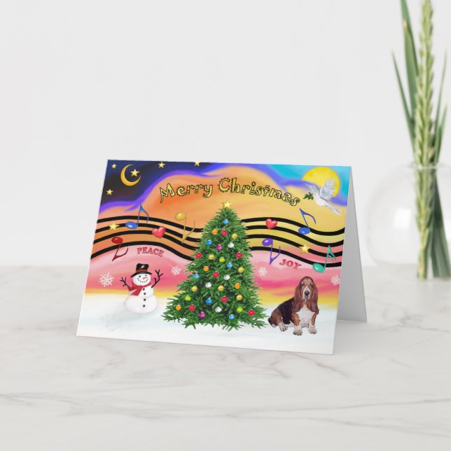 Tarjeta Festiva Música de navidades 2 - Libra Basset (Anverso)