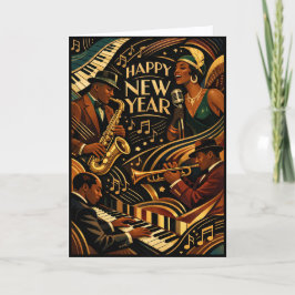 Tarjeta Festiva Música Jazz Art Déco Feliz Año Nuevo