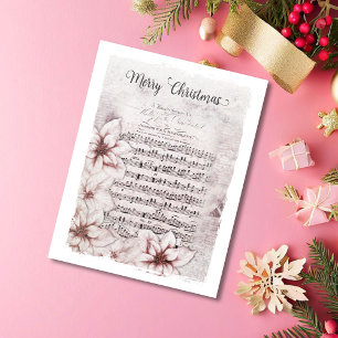 Tarjeta Festiva Música navideña alemana Poinsettias Vintage