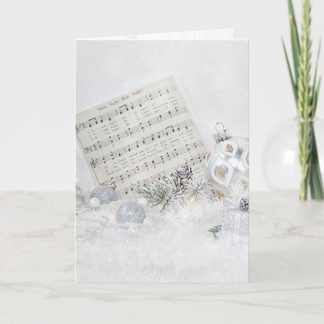 Tarjeta Festiva Música nocturna silenciosa con adornos (Anverso)