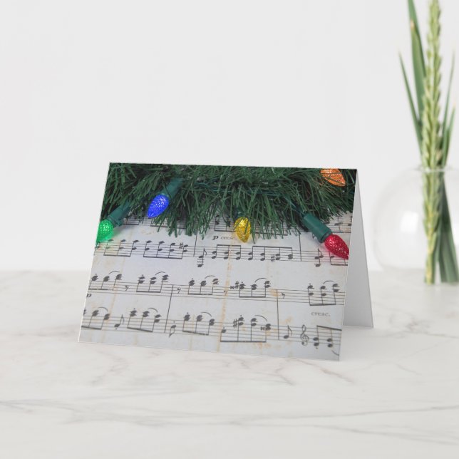 Tarjeta Festiva música vintage con luces Navidades (Anverso)