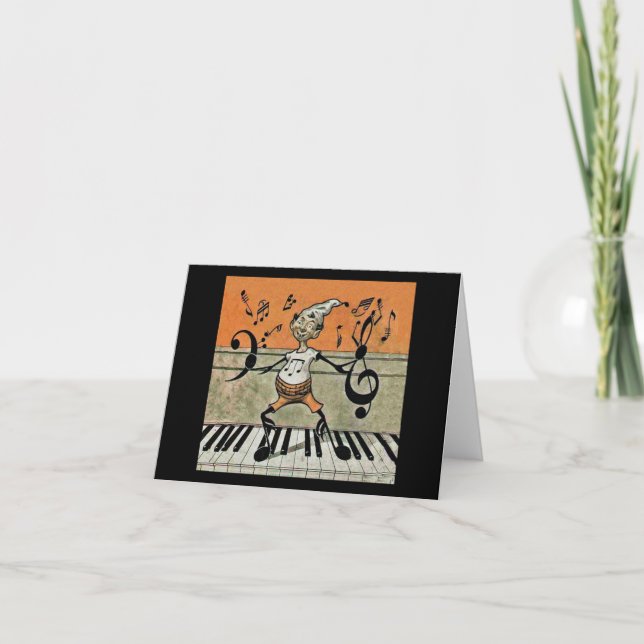 Tarjeta Festiva Musical Elf Note on Piano Note Card (Anverso)