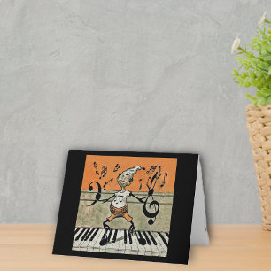 Tarjeta Festiva Musical Elf Note on Piano Note Card