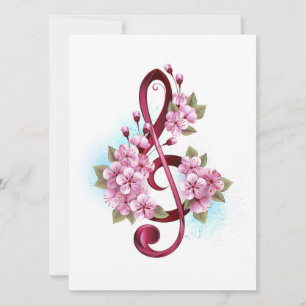 Tarjeta Festiva Musical treble clef notes with Sakura flowers
